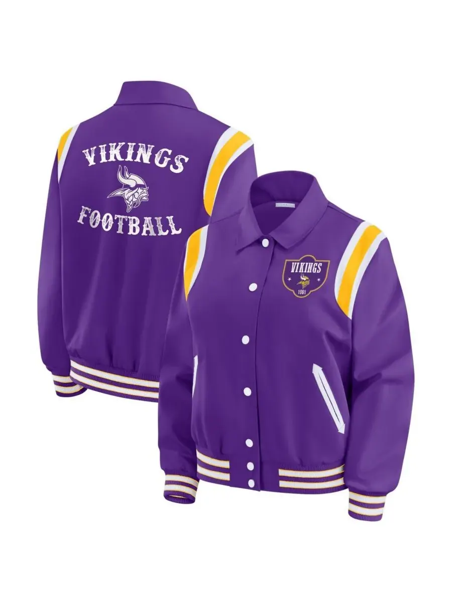 WEAR by Erin Andrews Женская фиолетовая легкая куртка Minnesota Vikings Varsity на кнопках — изображение 1 из 3, фиолетовый