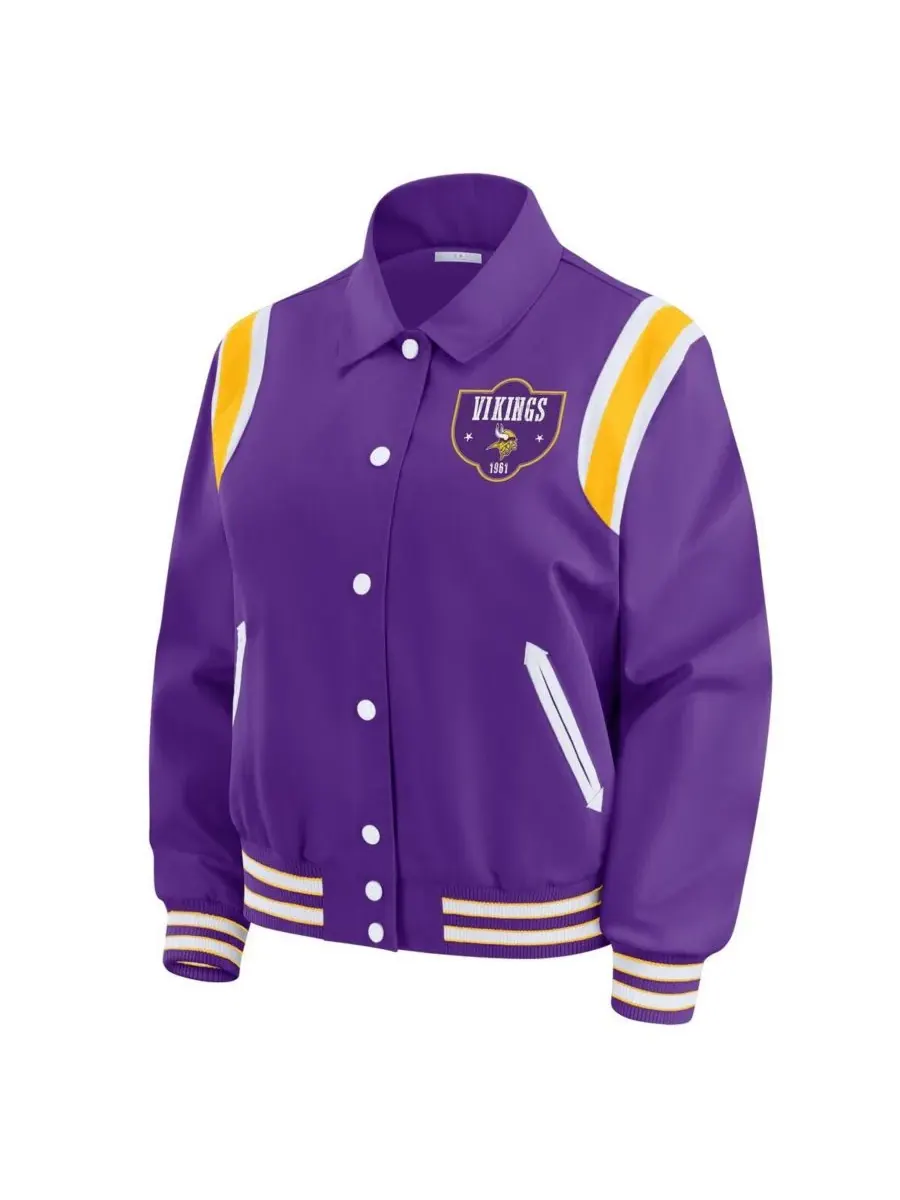 WEAR by Erin Andrews Женская фиолетовая легкая куртка Minnesota Vikings Varsity на кнопках — изображение 2 из 3, фиолетовый