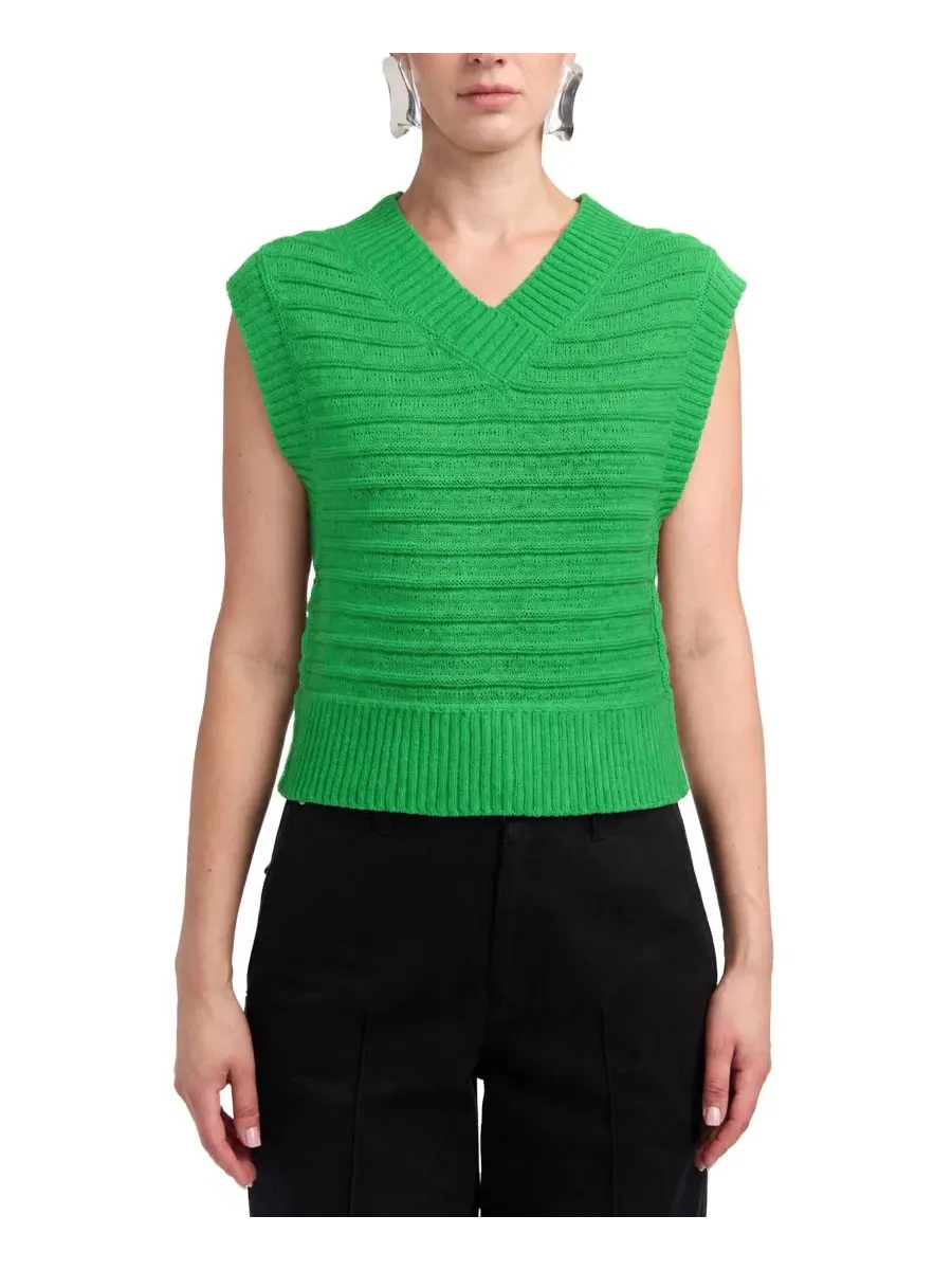 Свитер без рукавов с V-образным вырезом Bryce Textured Knit Derek Lam 10 Crosby, Online Lime
