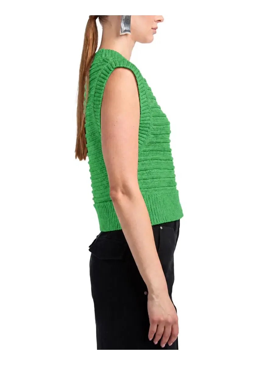 Свитер без рукавов с V-образным вырезом Bryce Textured Knit Derek Lam 10 Crosby, Online Lime — изображение 2 из 3