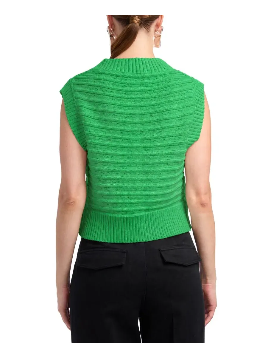 Свитер без рукавов с V-образным вырезом Bryce Textured Knit Derek Lam 10 Crosby, Online Lime — изображение 3 из 3