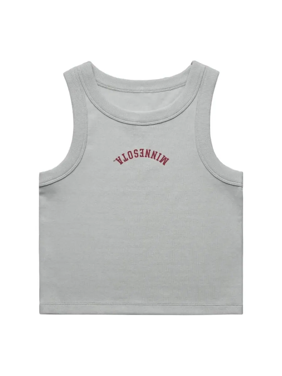 Женский топ-кроп из рибаны с вышивкой Upside Down Embroidery Uscape Apparel — изображение 2 из 2, серый