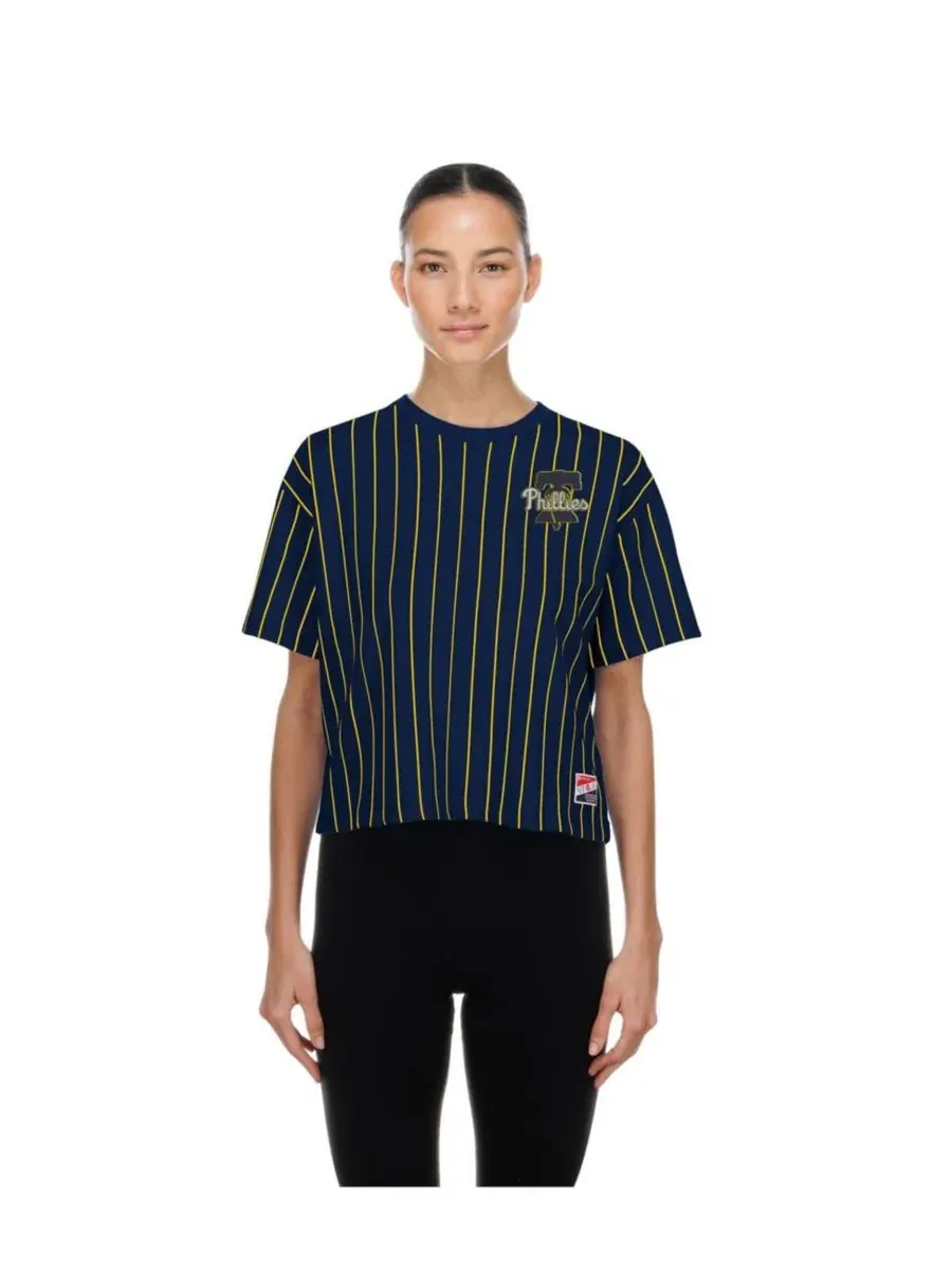 Футболка с принтом модель Boxy Pinstripe New Era — изображение 1 из 4, темно-синий