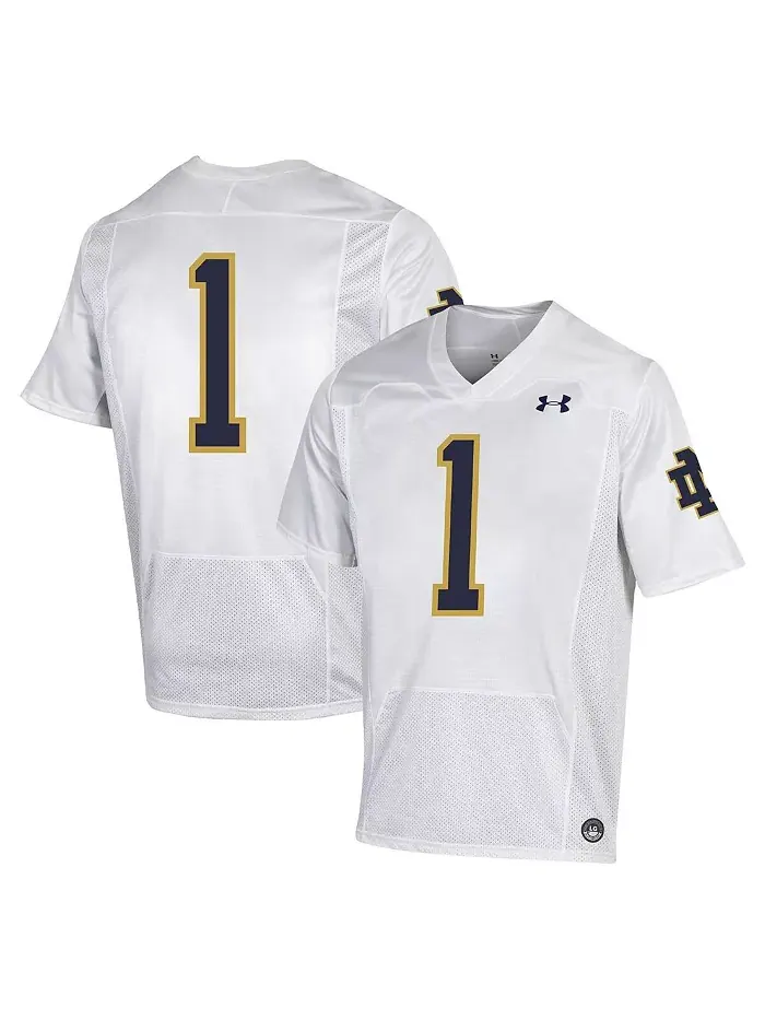 Мужская футбольная майка #1 White Notre Dame Fighting Irish Premiere Under Armour — изображение 1 из 3
