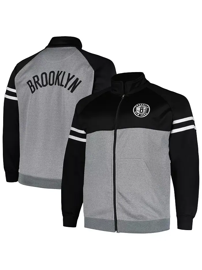 Мужская черная и серый меланж толстовка Brooklyn Nets Big and Tall с контрастными вставками и — изображение 1 из 3