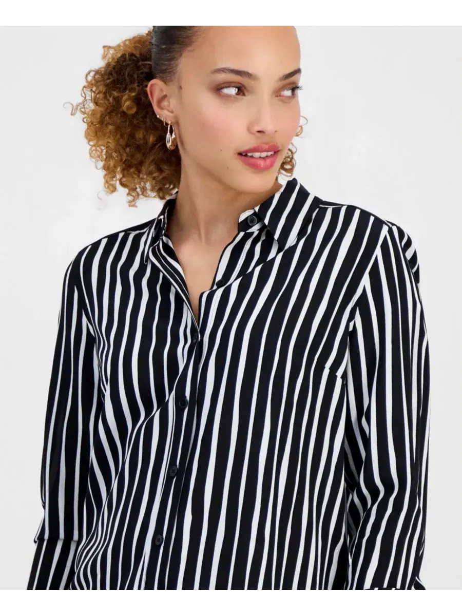 Рубашка с длинным рукавом в полоску Petite Striped Button-Up Shirt I.N.C. International Concepts — изображение 2 из 6