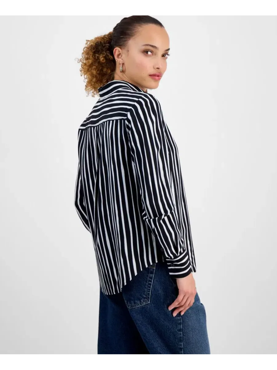 Рубашка с длинным рукавом в полоску Petite Striped Button-Up Shirt I.N.C. International Concepts — изображение 4 из 6