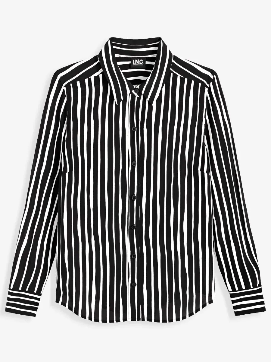 Рубашка с длинным рукавом в полоску Petite Striped Button-Up Shirt I.N.C. International Concepts — изображение 5 из 6