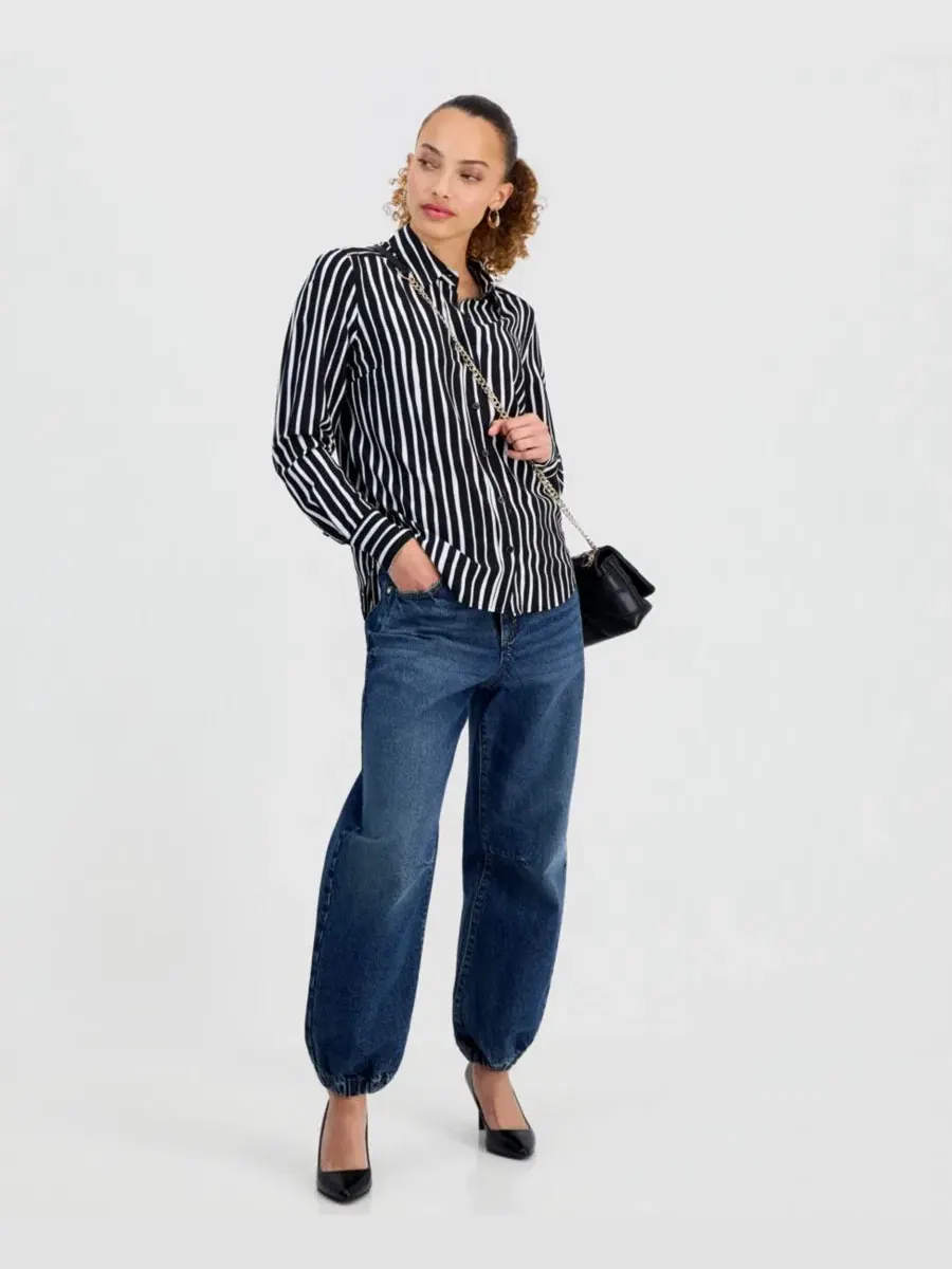 Рубашка с длинным рукавом в полоску Petite Striped Button-Up Shirt I.N.C. International Concepts — изображение 6 из 6