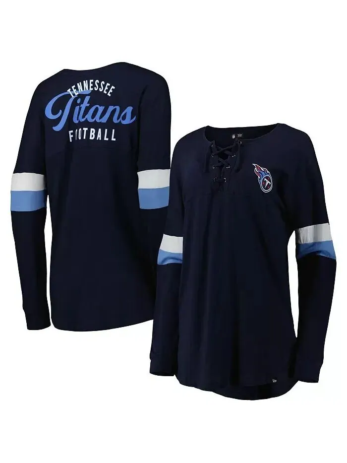 Женская темно-синяя футболка Tennessee Titans Athletic Varsity со шнуровкой и длинными рукавами New