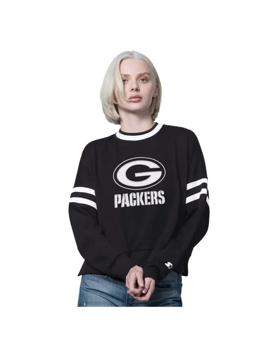 Starter Женская черная укороченная толстовка с приспущенными плечами в стиле Green Bay Packers Rally — изображение 1 из 2
