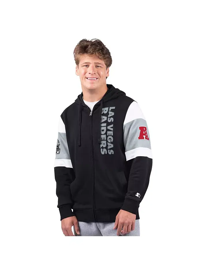 Мужская черная худи Extreme Full-Zip с логотипом Las Vegas Raiders Starter — изображение 1 из 2