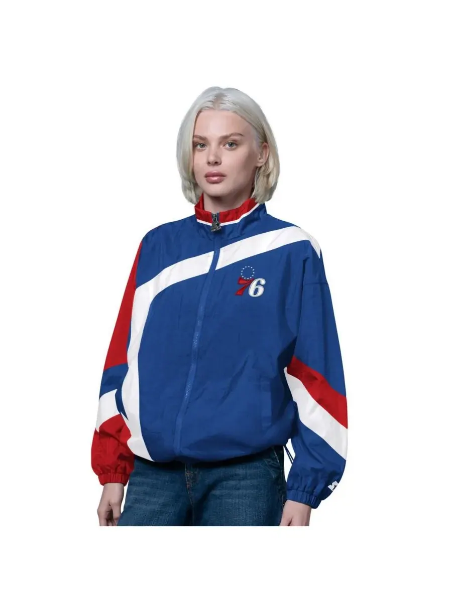 Starter Женская сине-красная куртка на молнии с символикой команды Philadelphia 76ers за первую