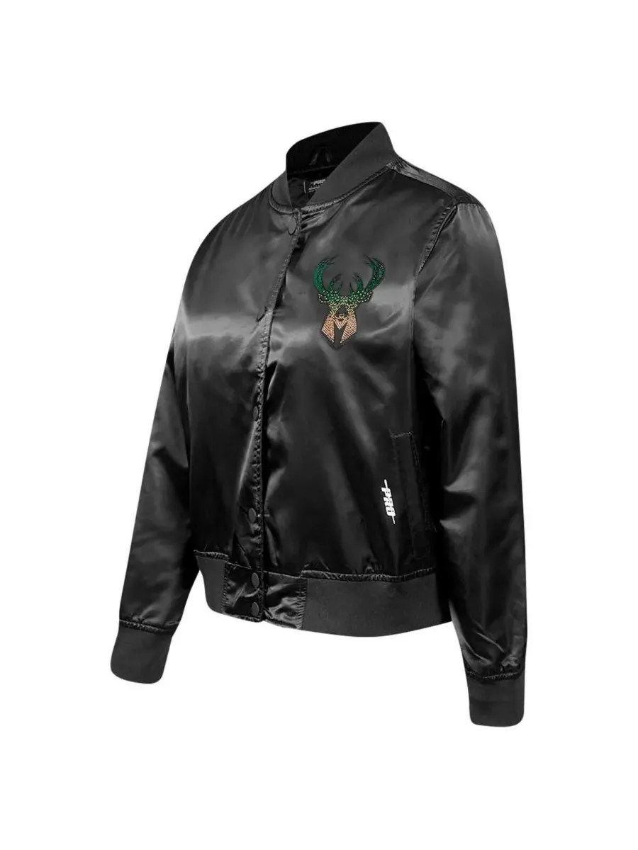 Pro Standard Женская черная атласная куртка Milwaukee Bucks с стразами и застежкой на кнопках — изображение 3 из 3, черный