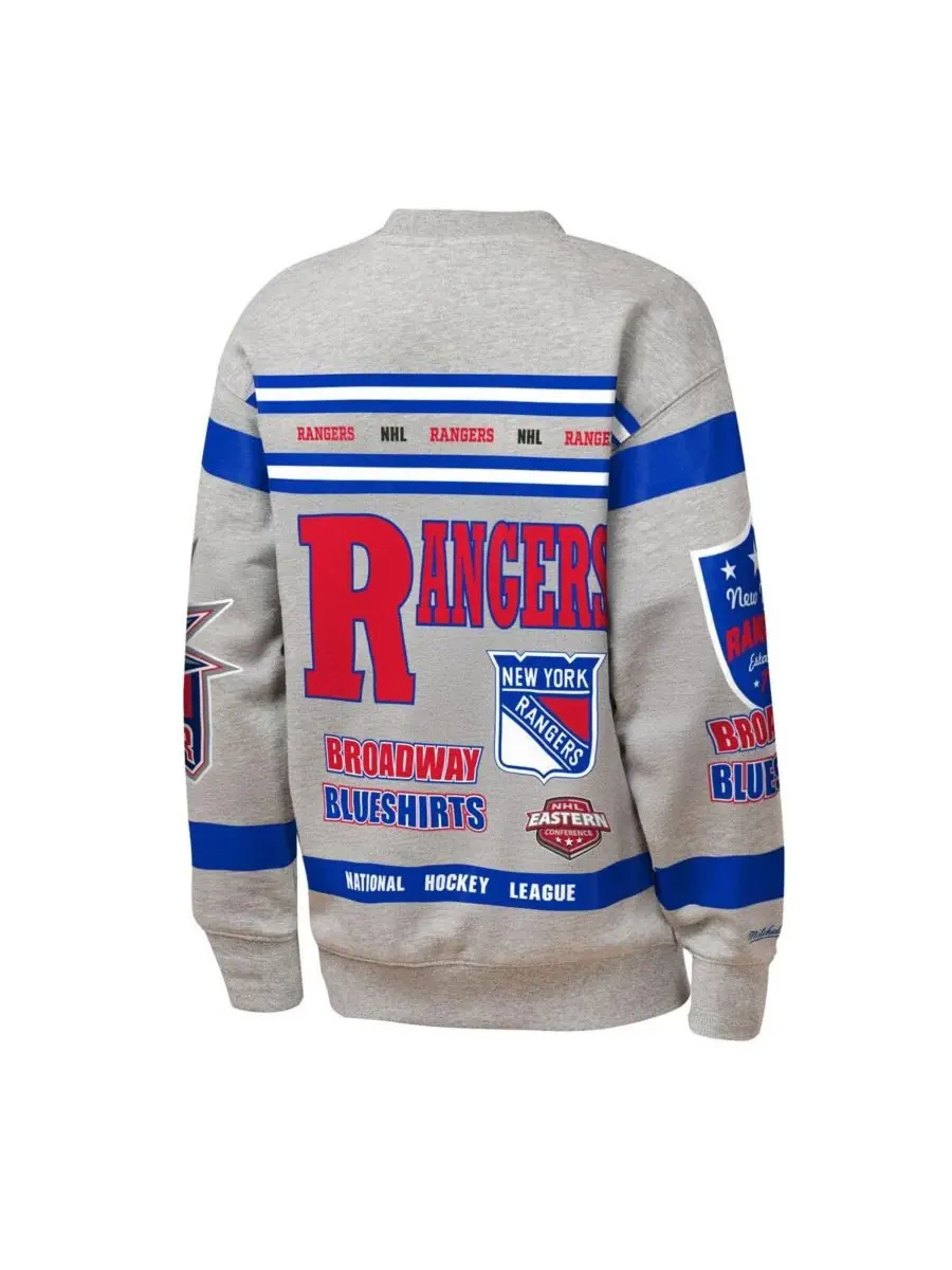 Mitchell & Ness Толстовка с круглым вырезом из флиса с принтом New York Rangers серого цвета для — изображение 2 из 3, серый