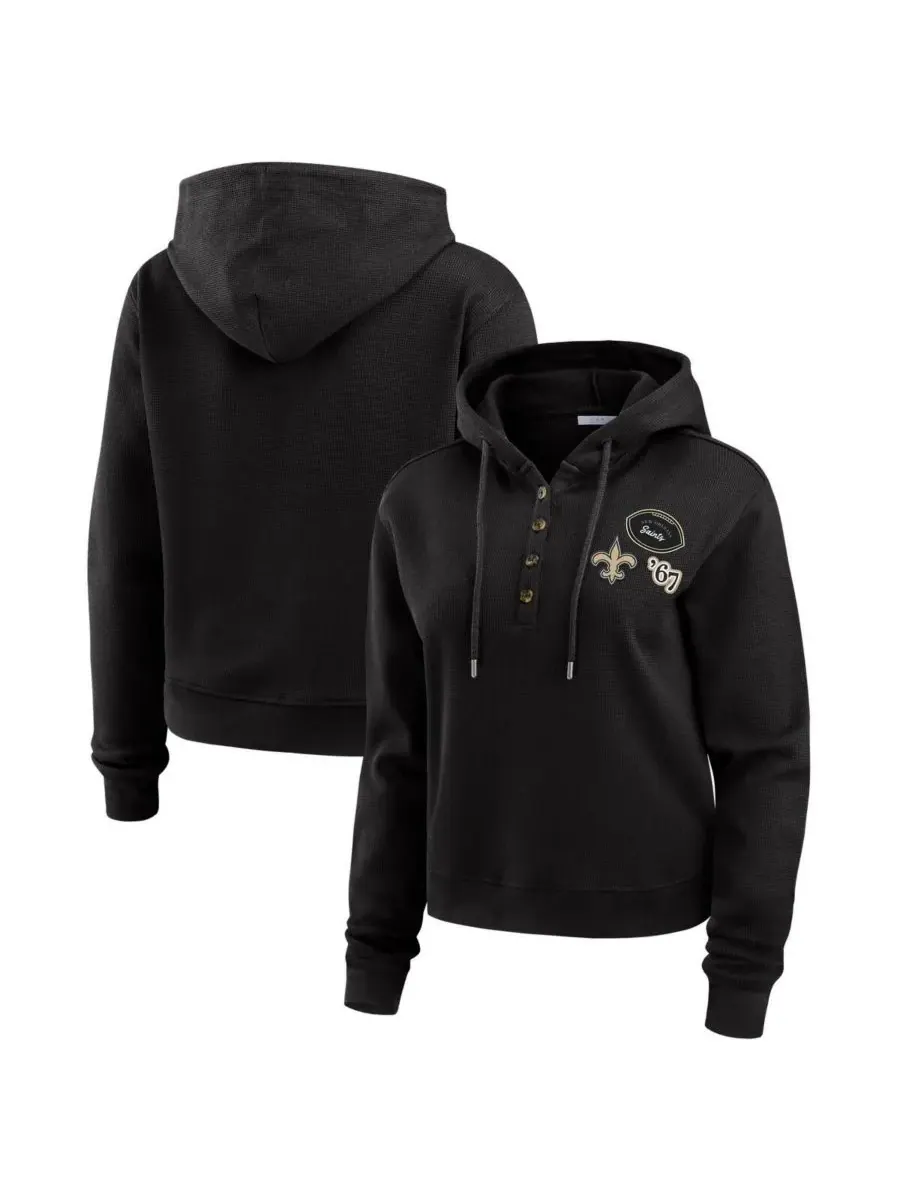 WEAR by Erin Andrews Женская черная толстовка с капюшоном и вафельной текстурой New Orleans Saints — изображение 1 из 3