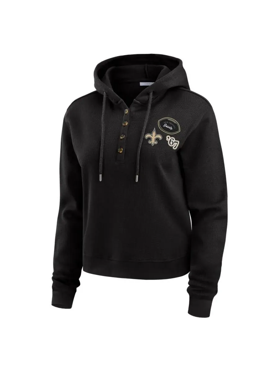 WEAR by Erin Andrews Женская черная толстовка с капюшоном и вафельной текстурой New Orleans Saints — изображение 2 из 3