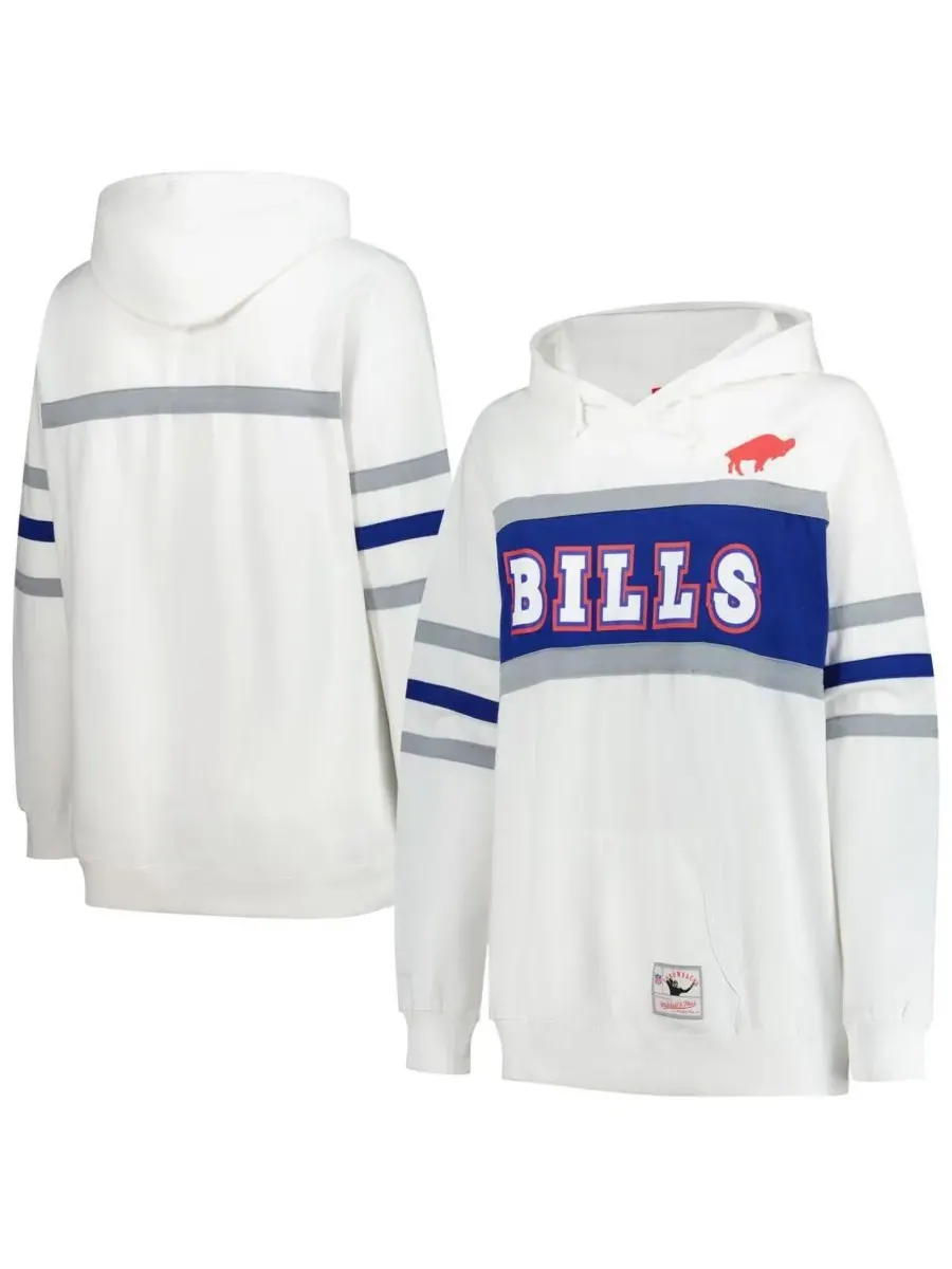 Mitchell & Ness Женская белая толстовка с капюшоном Buffalo Bills большого размера в стиле ретро с — изображение 1 из 3