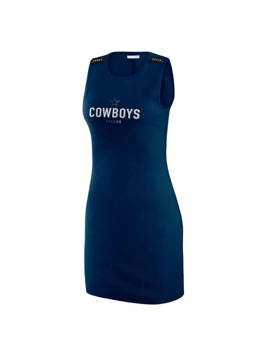 WEAR by Erin Andrews Платье-майка Gracie Hunt Women's Navy Dallas Cowboys в рубчик — изображение 3 из 3, темно-синий