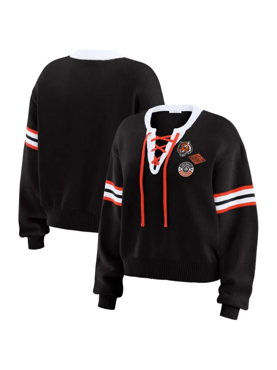 WEAR by Erin Andrews Женский черный свитер с завязками с символикой команды Cincinnati Bengals — изображение 1 из 3