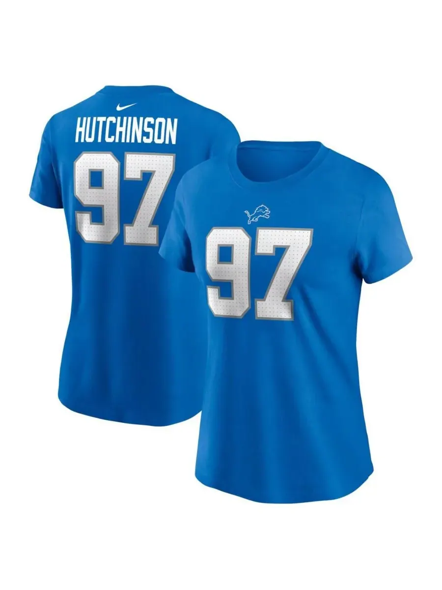 Nike Женская синяя футболка с именем и номером игрока команды Detroit Lions Эйдана Хатчинсона — изображение 1 из 3, синий