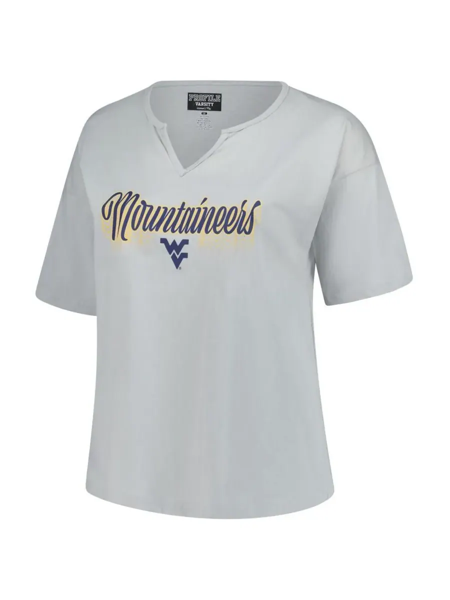 Fanatics Женская серая футболка West Virginia Mountaineers больших размеров с вырезом на воротнике — изображение 3 из 3