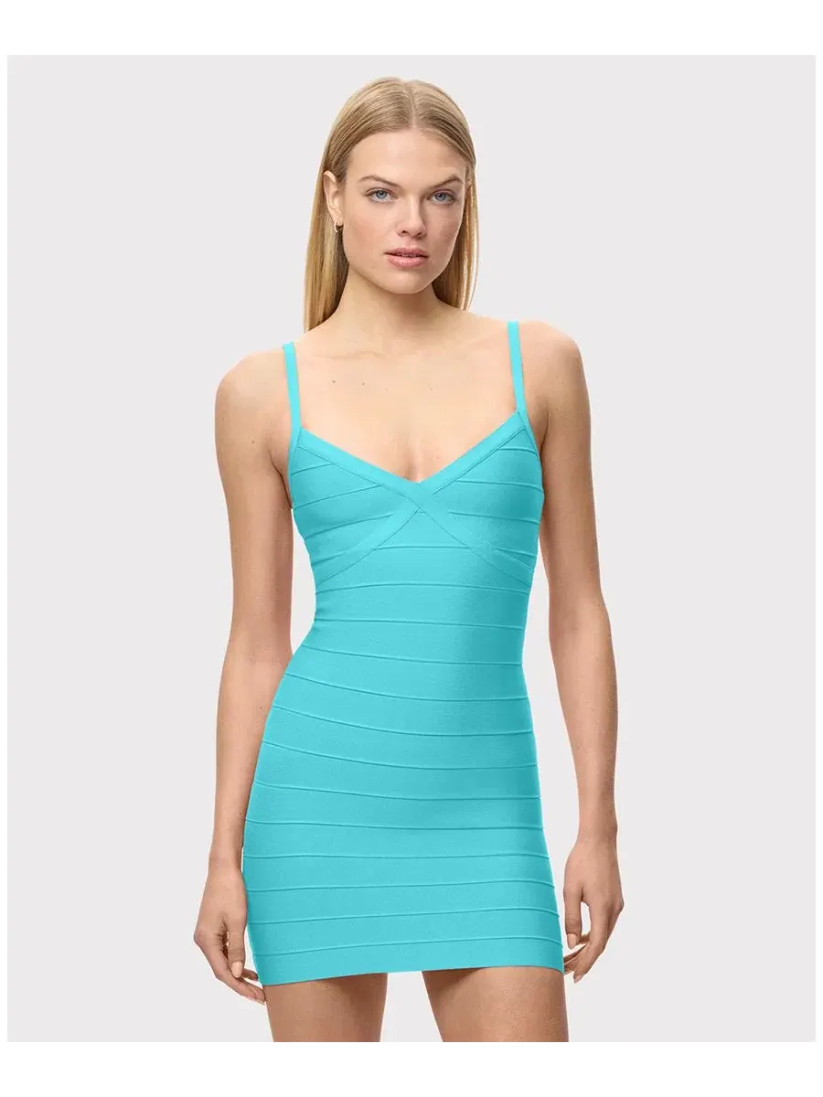 Платье мини с V-образным вырезом Herve Leger, Reef — изображение 3 из 8