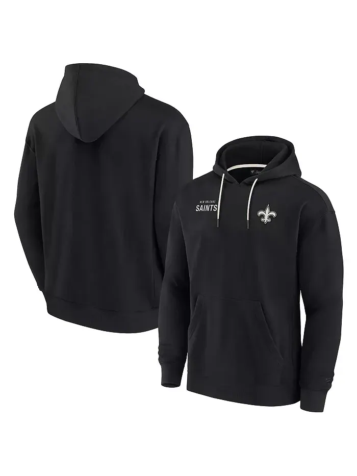 Мужская и женская черная толстовка с капюшоном New Orleans Saints из супермягкого флиса Fanatics — изображение 1 из 3