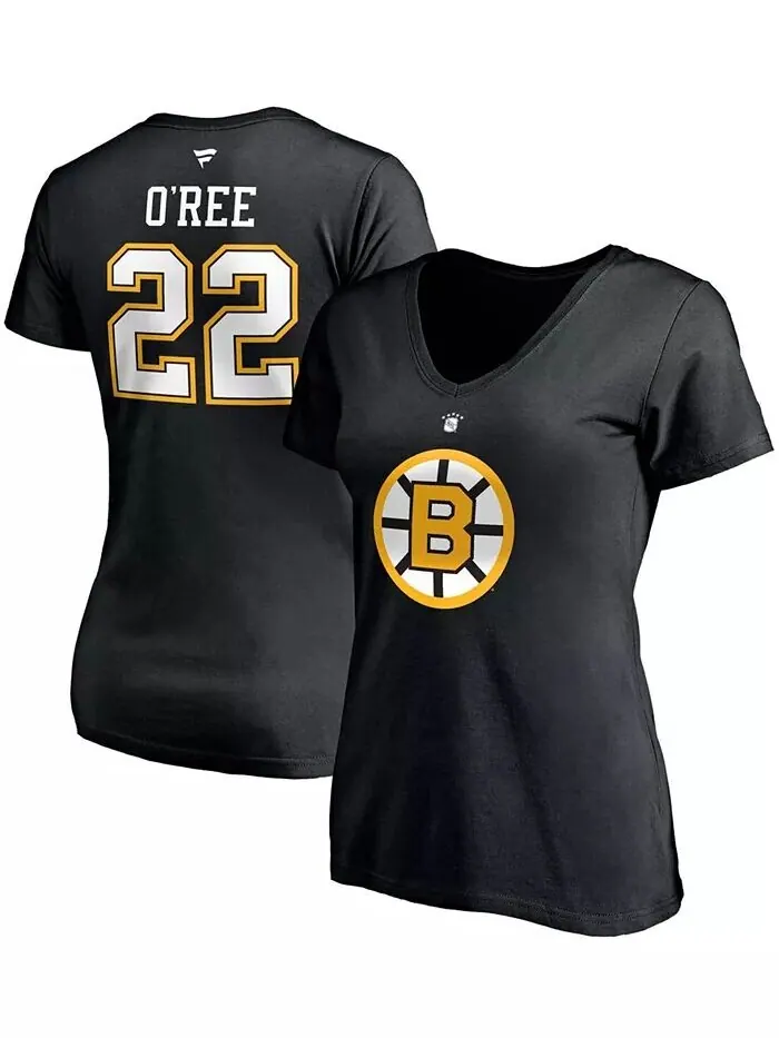 Женская черная футболка с v-образным вырезом Willie O'Ree Boston Bruins Authentic Stack, имя и — изображение 1 из 3