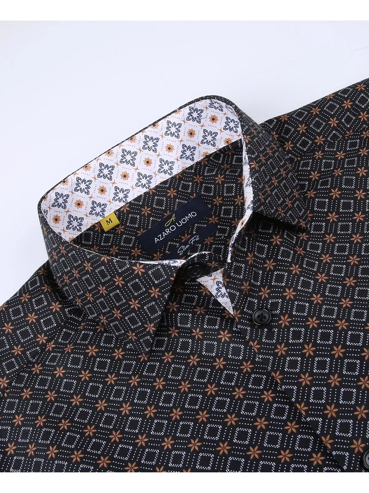 Мужская классическая рубашка slim fit business в морском стиле на пуговицах Azaro Uomo — изображение 2 из 6, черный