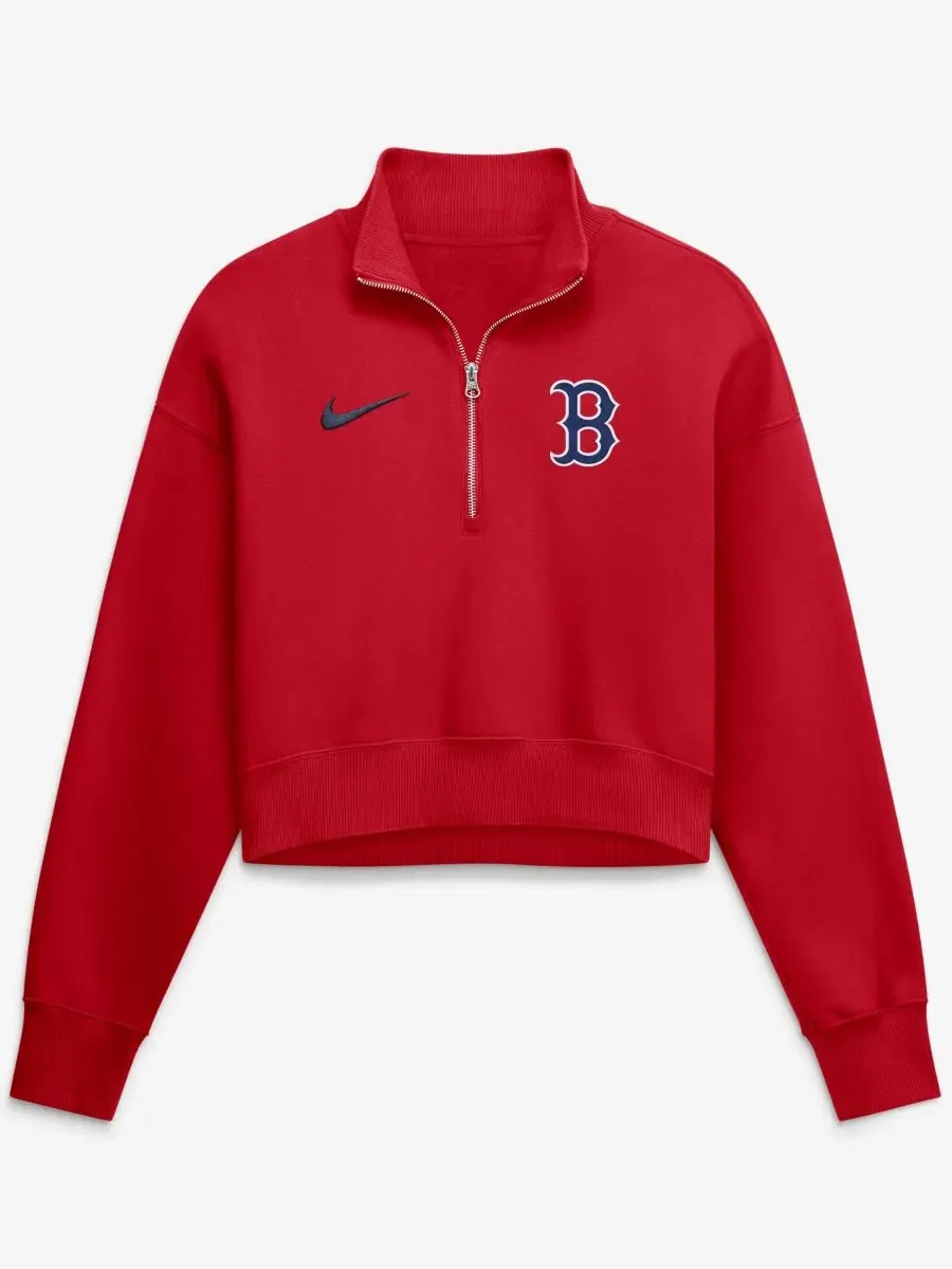 Толстовка Nike Boston Red Sox Primetime Phoenix полузастежка, оверсайз, из футера — изображение 1 из 5, красный