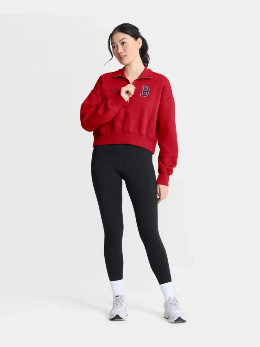Толстовка Nike Boston Red Sox Primetime Phoenix полузастежка, оверсайз, из футера — изображение 3 из 5, красный