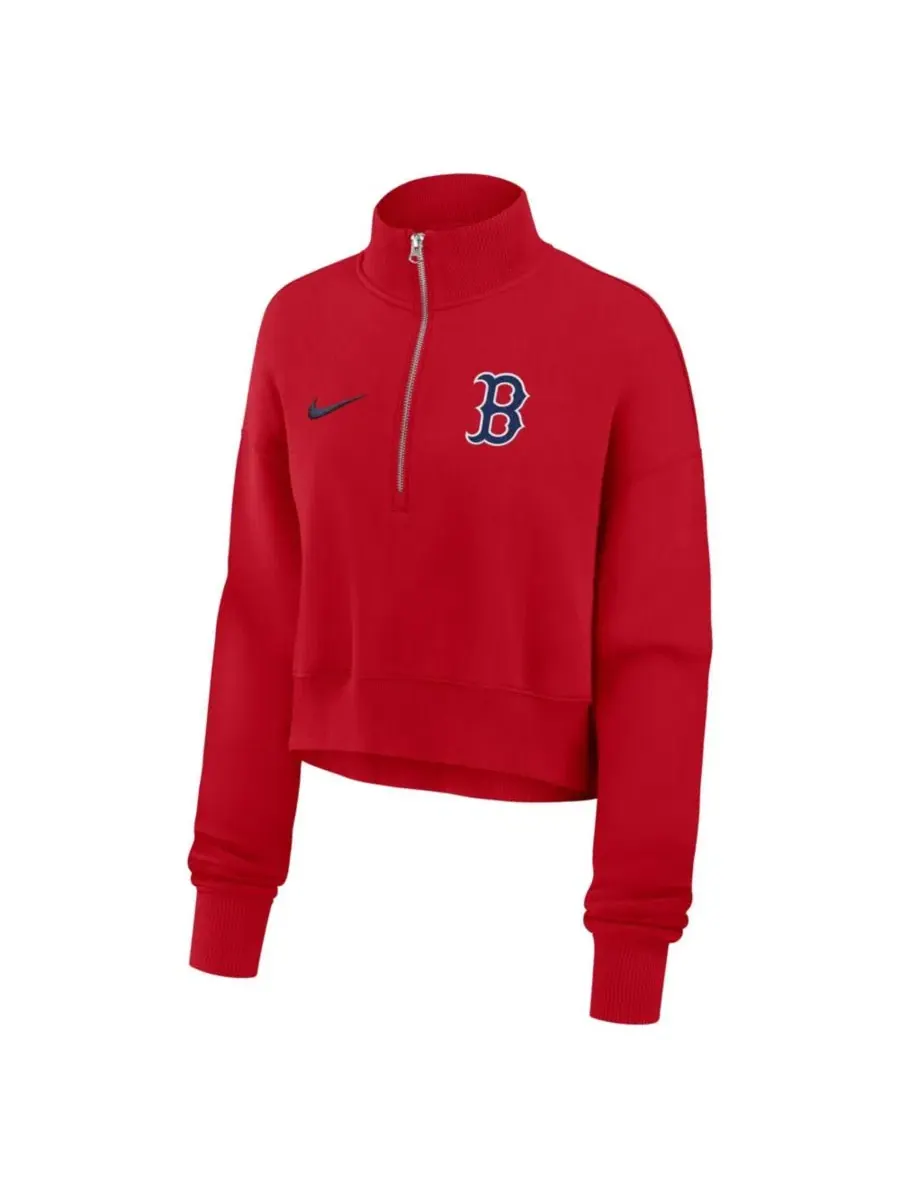 Толстовка Nike Boston Red Sox Primetime Phoenix полузастежка, оверсайз, из футера — изображение 4 из 5, красный