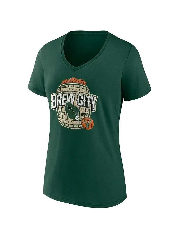 Женская фирменная зеленая футболка с v-образным вырезом Hunter Milwaukee Bucks Hometown Collection — изображение 3 из 3