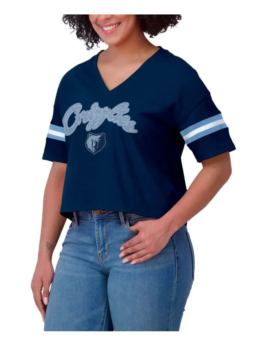 Футболка с V-образным вырезом, с принтом WEAR by Erin Andrews — изображение 4 из 4, темно-синий