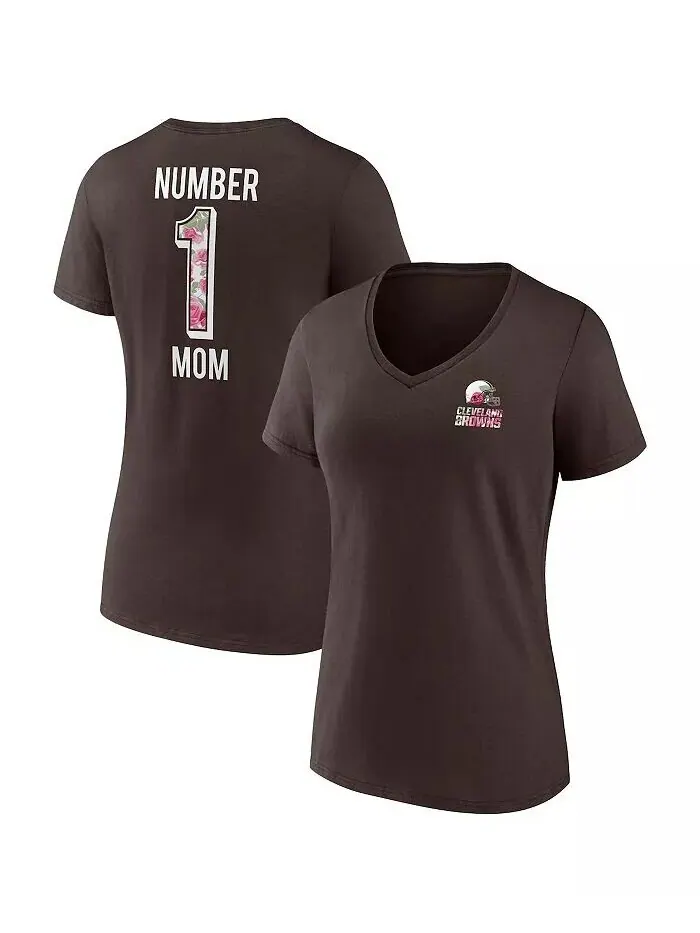 Женская коричневая футболка Cleveland Browns Team Mother's Day с V-образным вырезом Fanatics — изображение 1 из 3