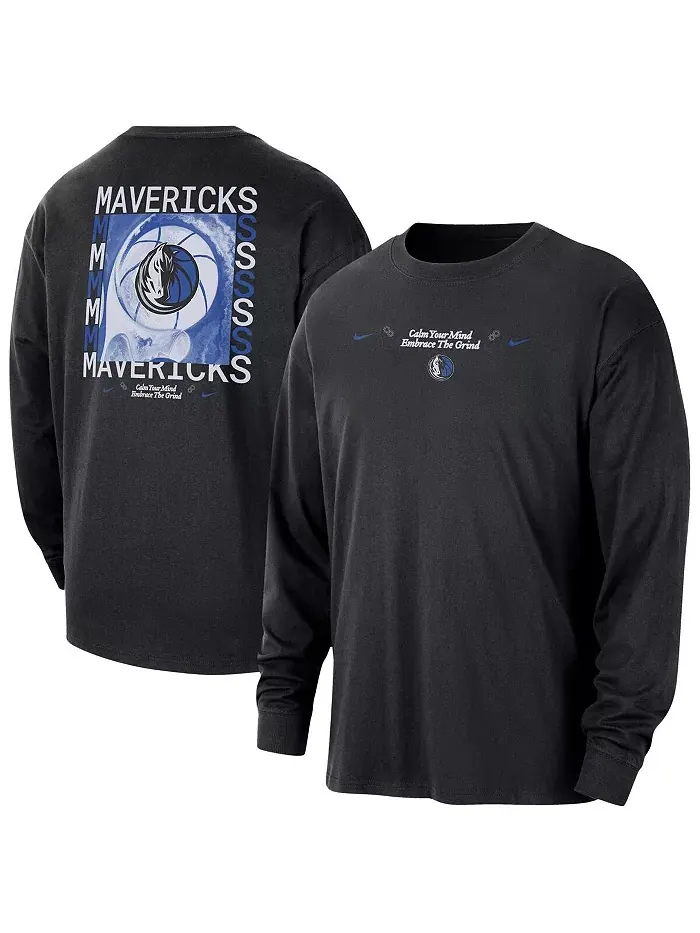 Мужская черная оверсайз футболка с длинным рукавом Dallas Mavericks Courtside Nike — изображение 1 из 3