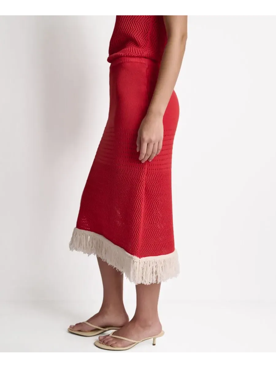 Юбка миди A-силуэта с бахромой Fringe Pointelle BCBG, Firelily Buttercream — изображение 6 из 9