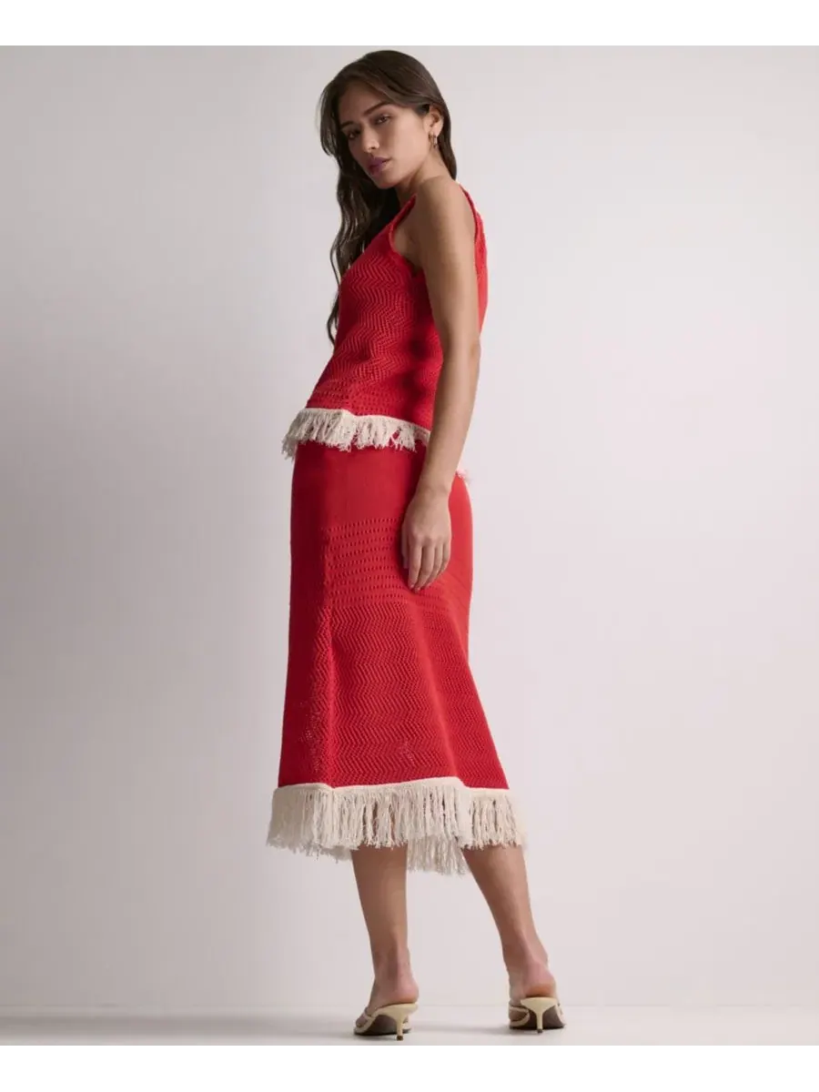 Юбка миди A-силуэта с бахромой Fringe Pointelle BCBG, Firelily Buttercream — изображение 7 из 9