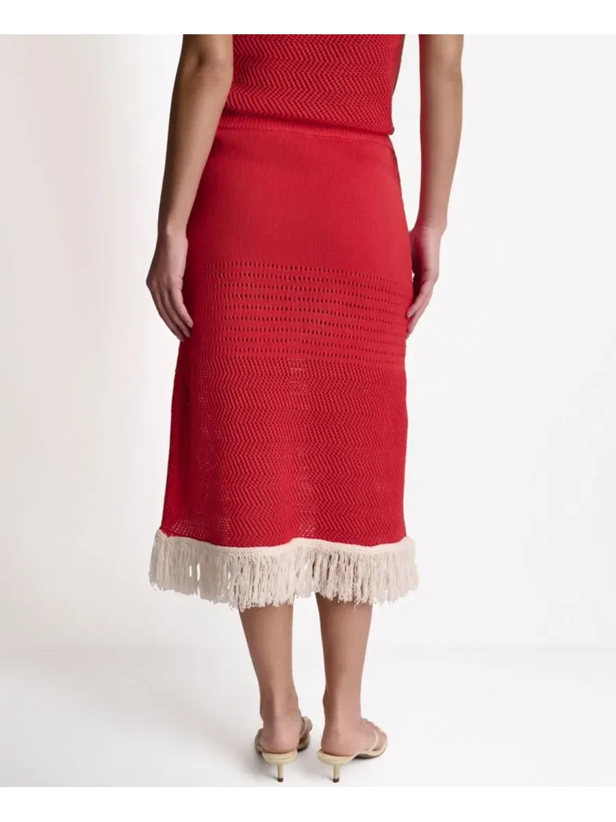 Юбка миди A-силуэта с бахромой Fringe Pointelle BCBG, Firelily Buttercream — изображение 8 из 9