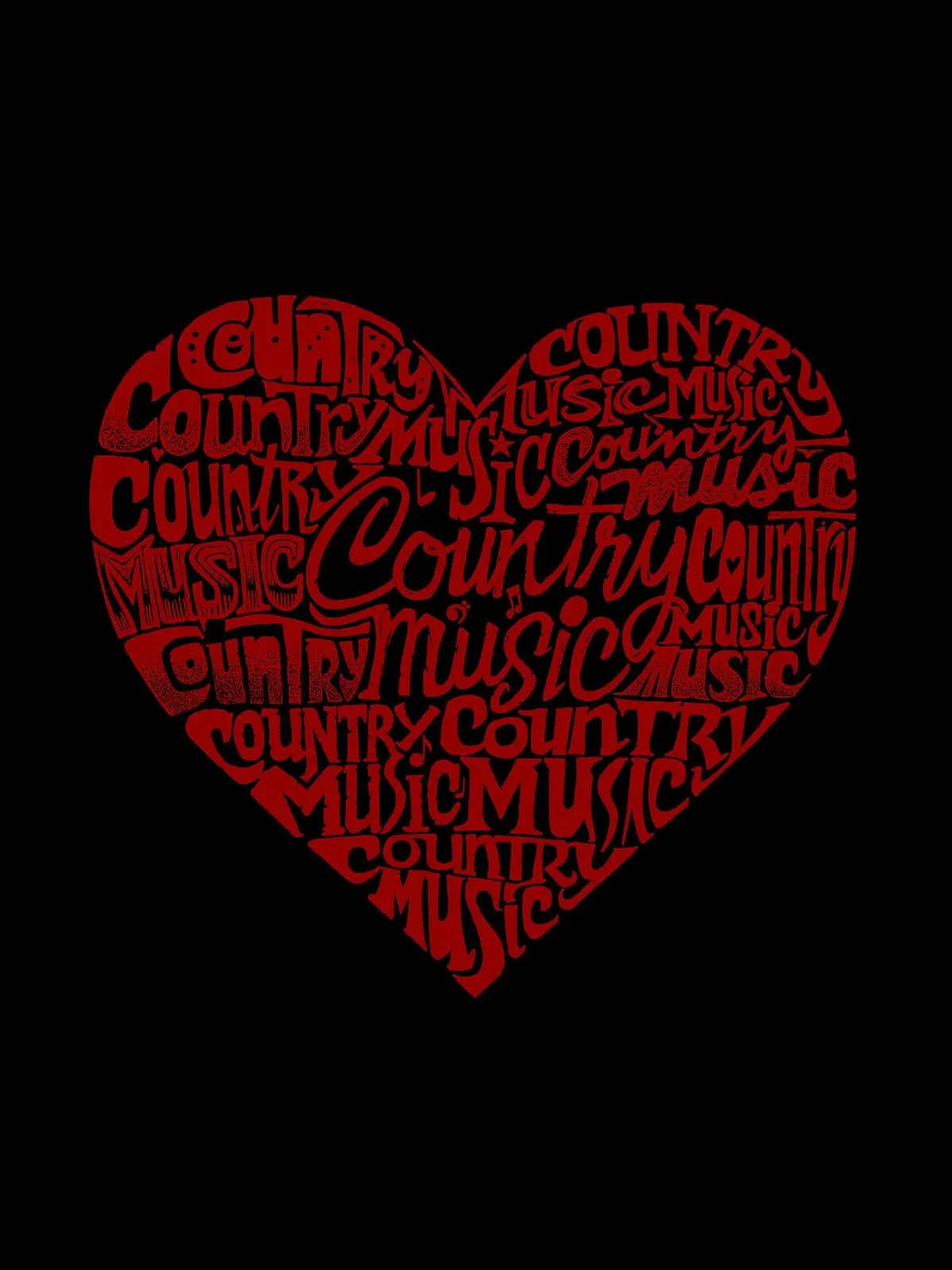 Женская футболка word art country music heart с v-образным вырезом LA Pop Art — изображение 2 из 2, черный