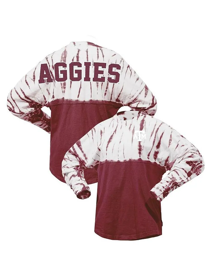 Женская темно-бордовая трикотажная футболка с длинными рукавами Texas A&M Aggies Tie Dye Spirit