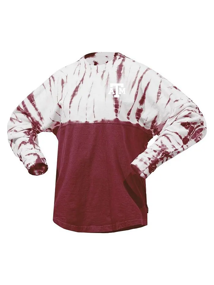Женская темно-бордовая трикотажная футболка с длинными рукавами Texas A&M Aggies Tie Dye Spirit — изображение 2 из 3