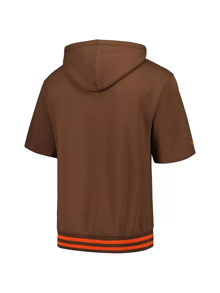 Мужская коричневая толстовка с капюшоном Cleveland Browns Pre-Game с короткими рукавами Mitchell & — изображение 3 из 3