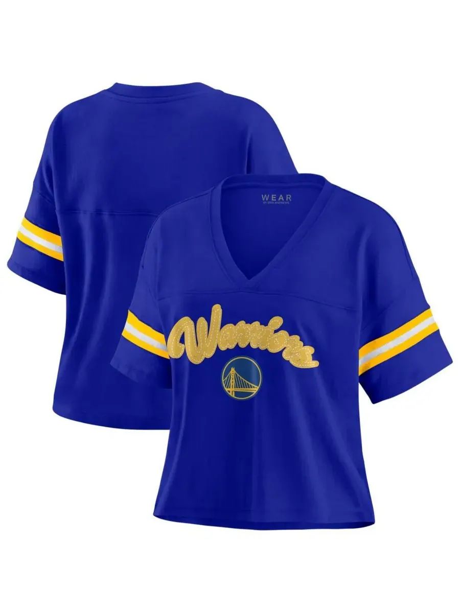 WEAR by Erin Andrews Женская футболка Royal Golden State Warriors большого размера с V-образным — изображение 1 из 4