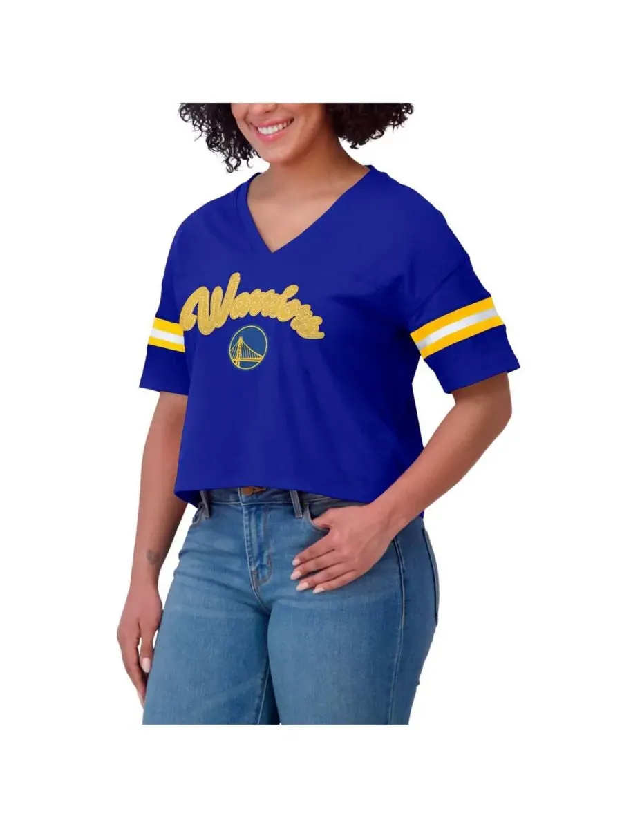 WEAR by Erin Andrews Женская футболка Royal Golden State Warriors большого размера с V-образным — изображение 2 из 4