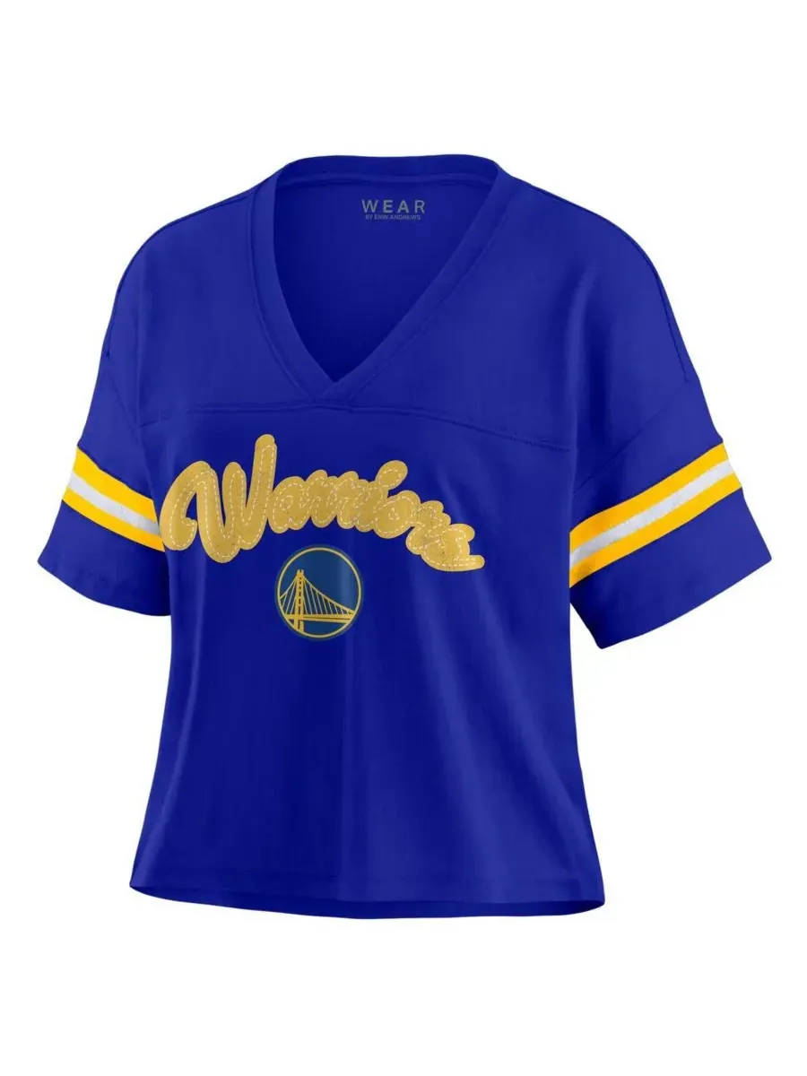 WEAR by Erin Andrews Женская футболка Royal Golden State Warriors большого размера с V-образным — изображение 3 из 4
