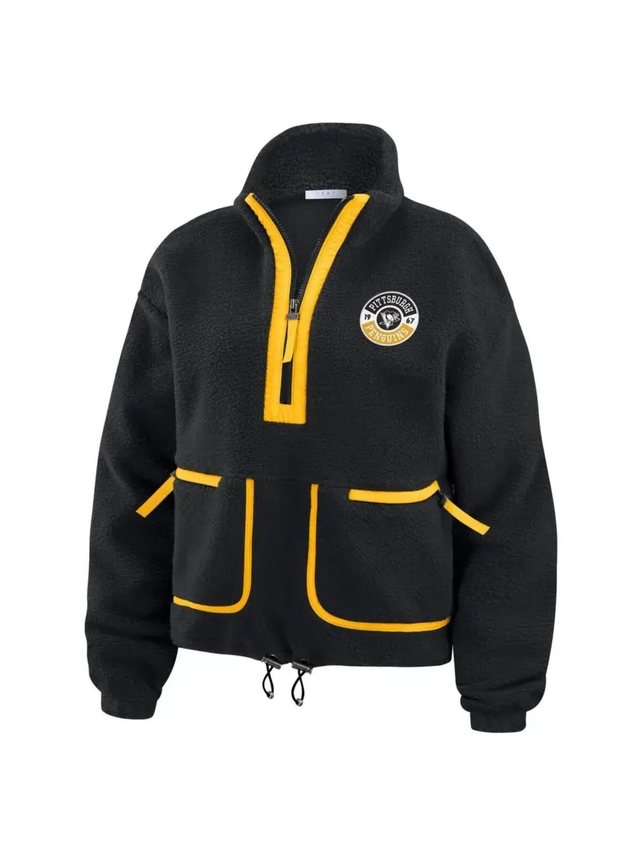WEAR by Erin Andrews Женская черная флисовая куртка Pittsburgh Penguins с застежкой-молнией до — изображение 2 из 3, черный