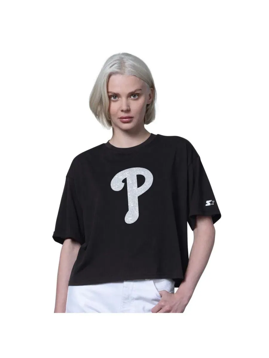 Женская черная футболка Philadelphia Phillies Holy Grail свободного кроя Starter — изображение 1 из 2, черный