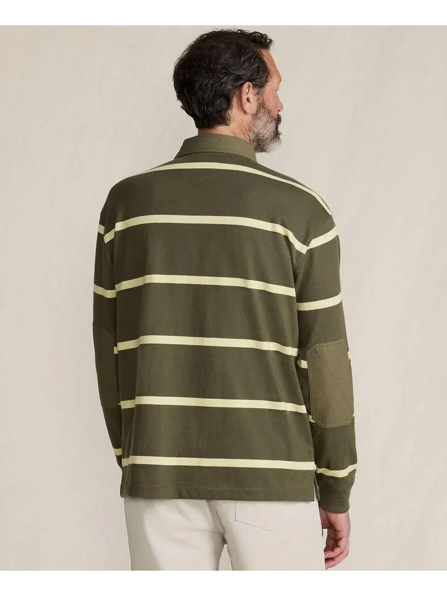 Мужская футболка-поло с длинным рукавом в стиле регби Lands' End, Forest moss/iced lime stripe — изображение 2 из 4